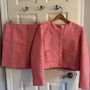 J. Crew Pink Houndstooth Blazer and Skirt Set